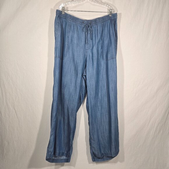 Lands' End Pants - LANDS'END Lagenlook Blue Chambray TENCEL Pull On Wide Leg Pant Women's Size 18W.